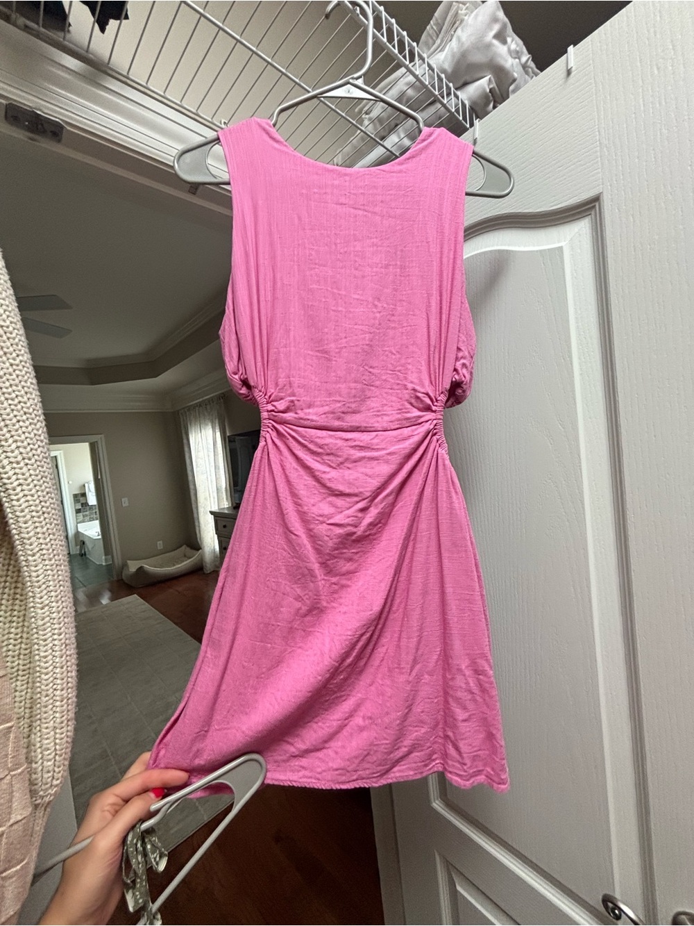 Sleeveless Pink Gathered-Waist Mini Dress